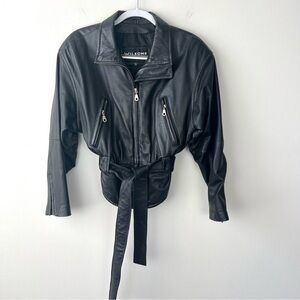 Vintage Wilson’s Leather Jacket Moto Belted Black Grunge